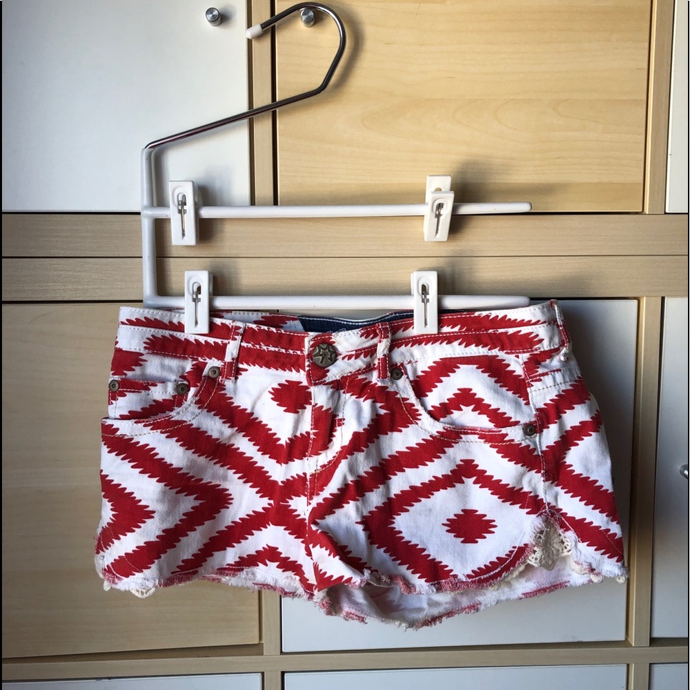 Patterned Denim Shorts